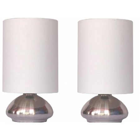 LETTHEREBELIGHT 2 Pack Mini Touch Lamp with Shiny Silver Metal base and Ivory Shade LE34992